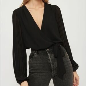 Dynamite Black Wrap Blouse